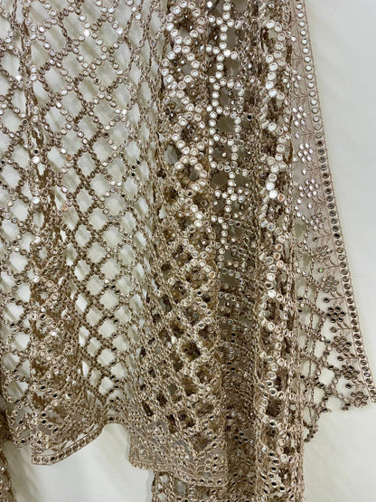 Posheeda Designer Net Dupatta – Golden Mirror & Sequin Work