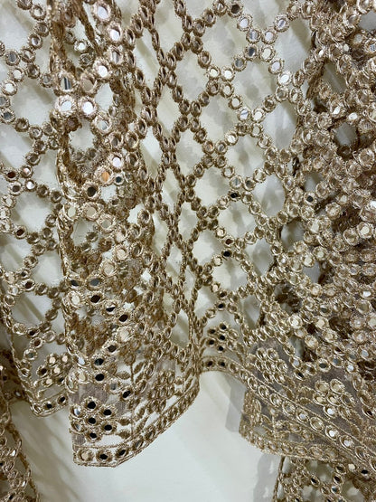 Posheeda Designer Net Dupatta – Golden Mirror & Sequin Work