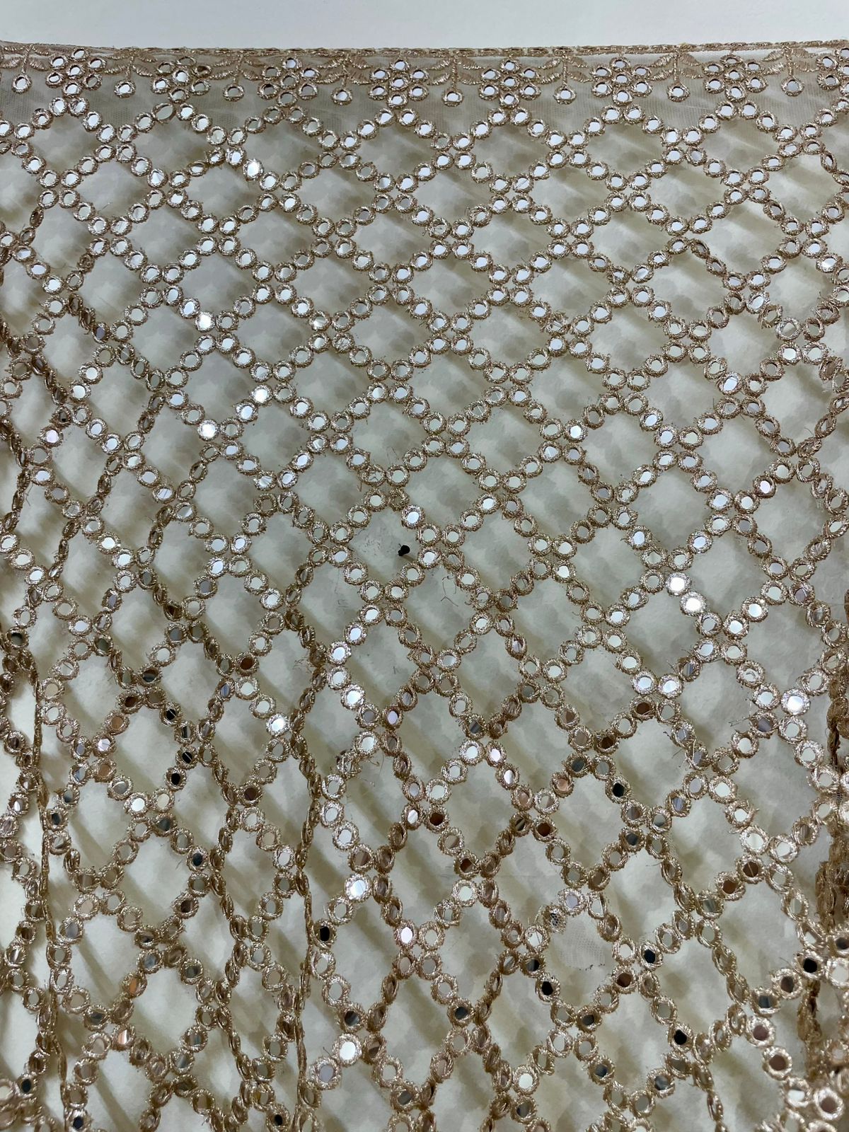 Posheeda Designer Net Dupatta – Golden Mirror & Sequin Work