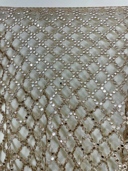 Posheeda Designer Net Dupatta – Golden Mirror & Sequin Work
