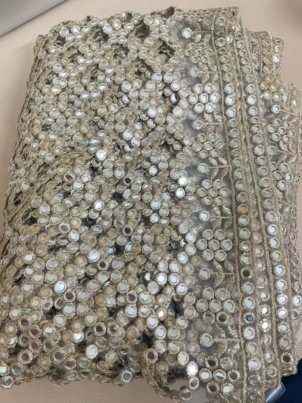 Posheeda Designer Net Dupatta – Golden Mirror & Sequin Work