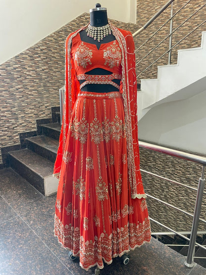 Custom Stitched Orange Bridal Lehenga Blouse for Wedding