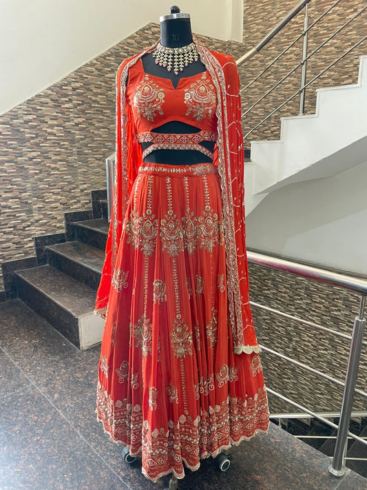 Custom Stitched Orange Bridal Lehenga Blouse for Wedding