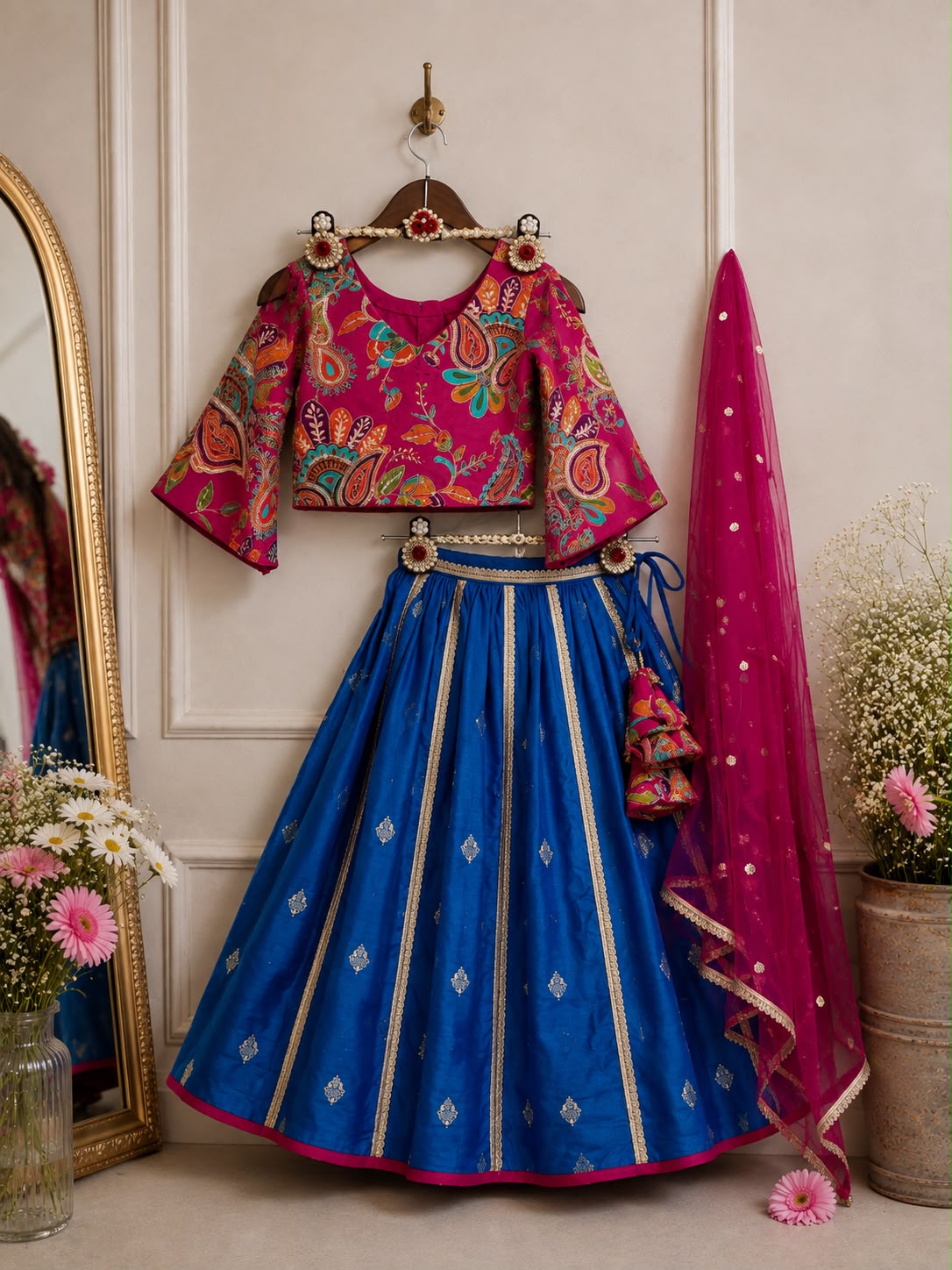 Embroidery Print Lehenga Choli Set with Dupatta