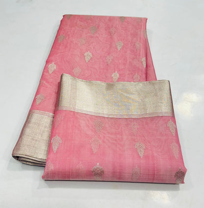 Blush Pink Katan Silk Saree with Zari Woven Motifs