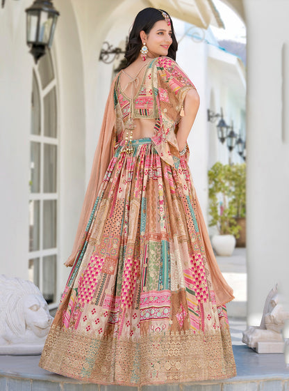 Elegant Multicolor Printed Lehenga Choli with Embroidered Blouse