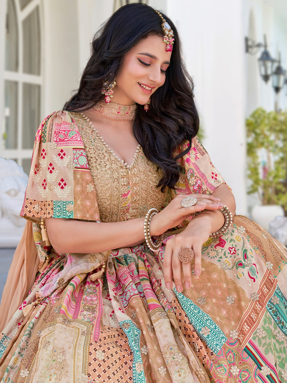 Elegant Multicolor Printed Lehenga Choli with Embroidered Blouse