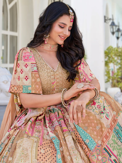 Elegant Multicolor Printed Lehenga Choli with Embroidered Blouse