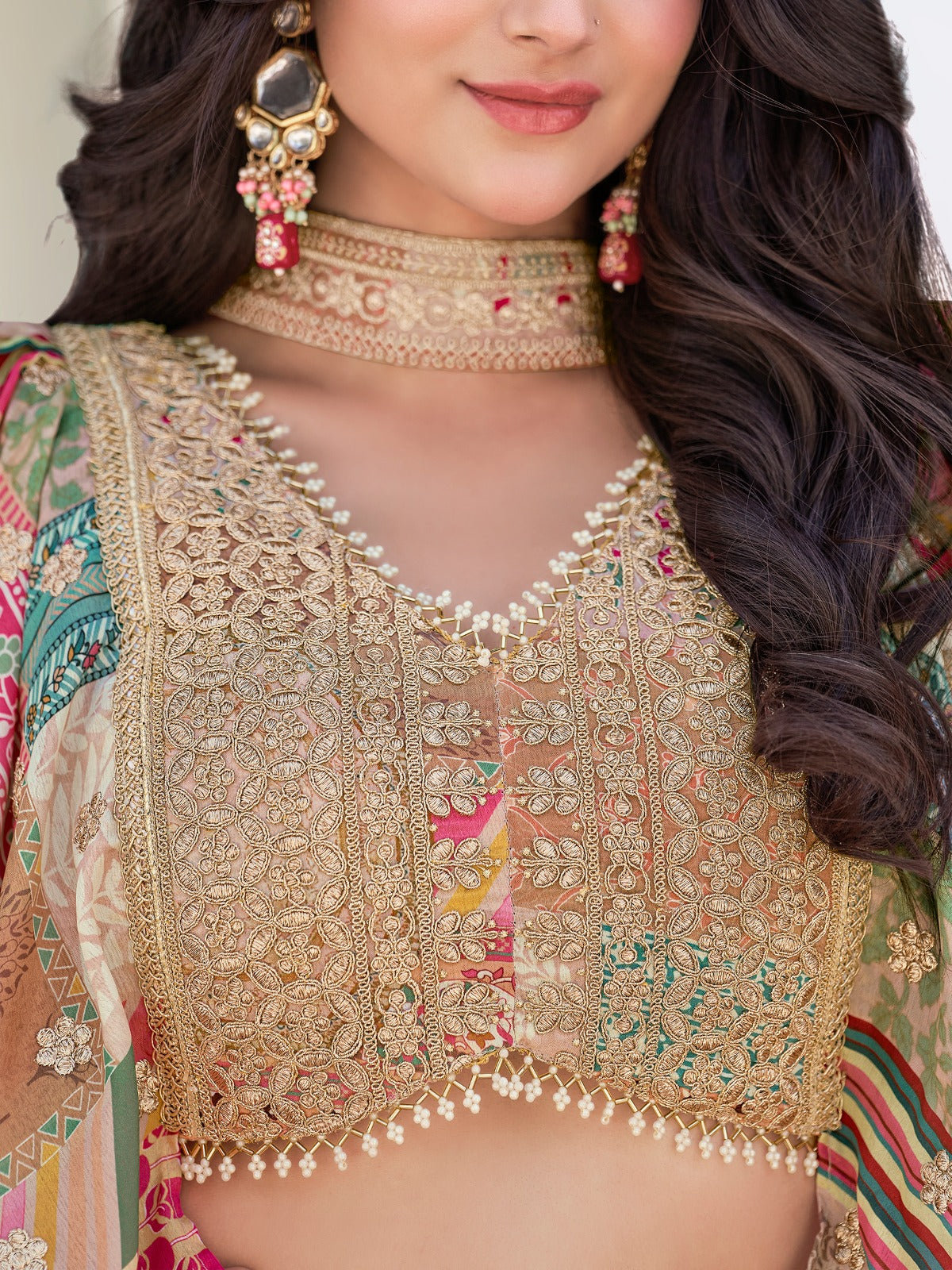 Elegant Multicolor Printed Lehenga Choli with Embroidered Blouse