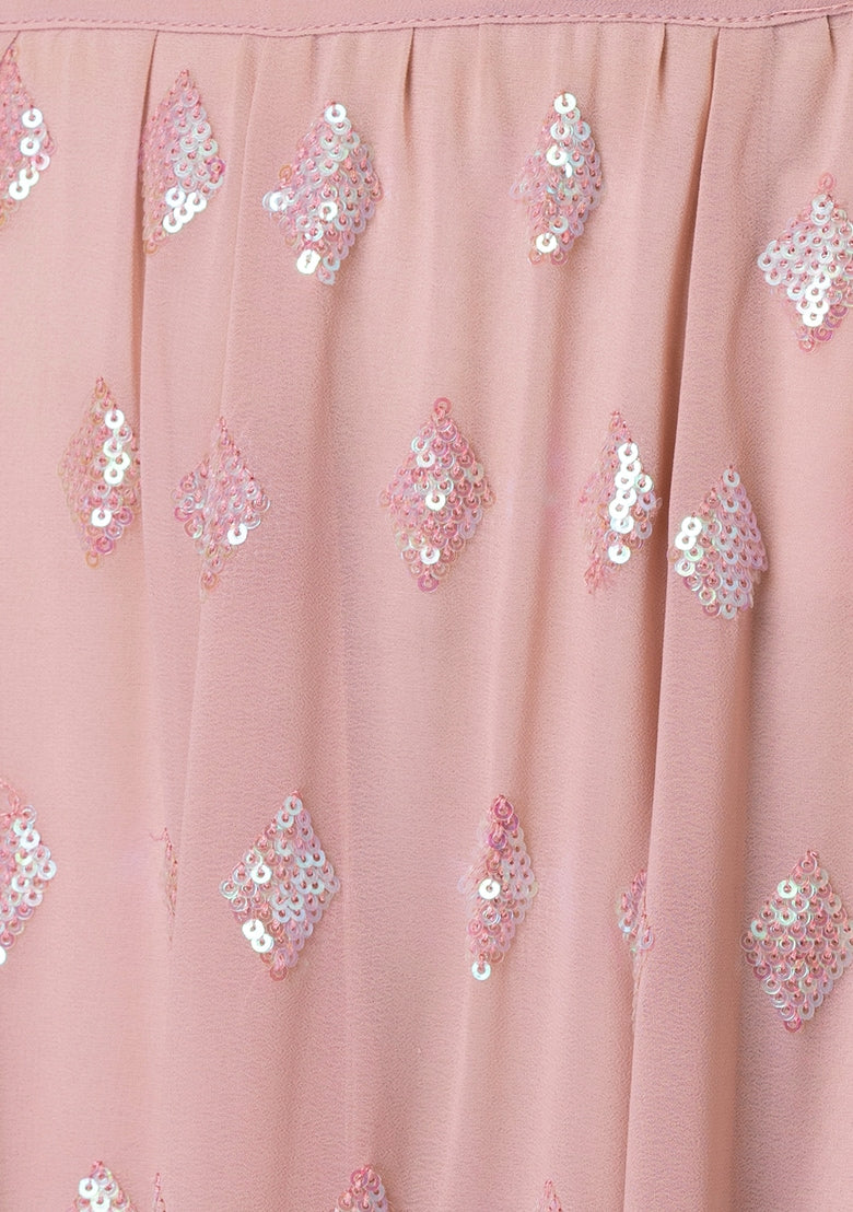 Blush Pink Sequin Lehenga Set with Ruffle Dupatta