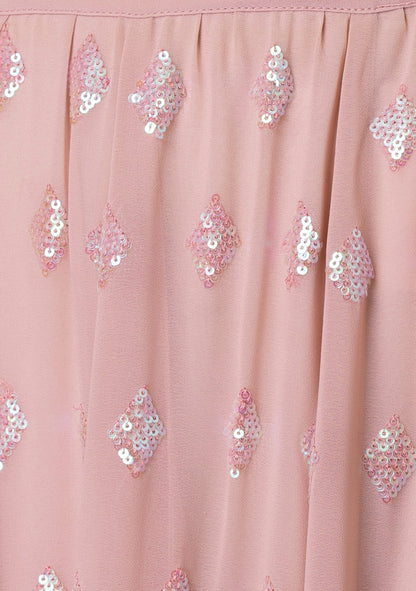 Blush Pink Sequin Lehenga Set with Ruffle Dupatta