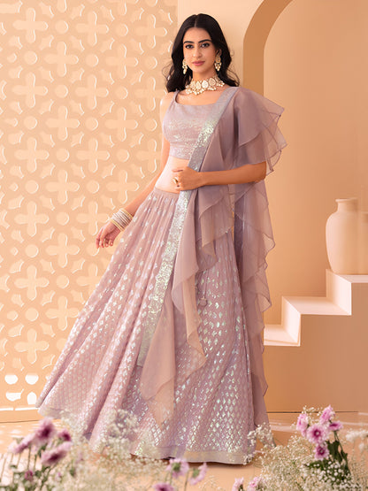 Blush Pink Sequin Lehenga Set with Ruffle Dupatta