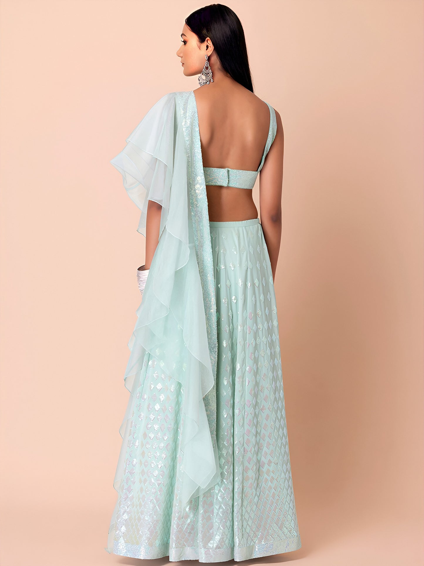 Mint Green Shimmer Georgette Lehenga Set