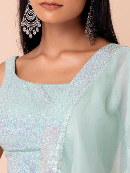 Mint Green Shimmer Georgette Lehenga Set