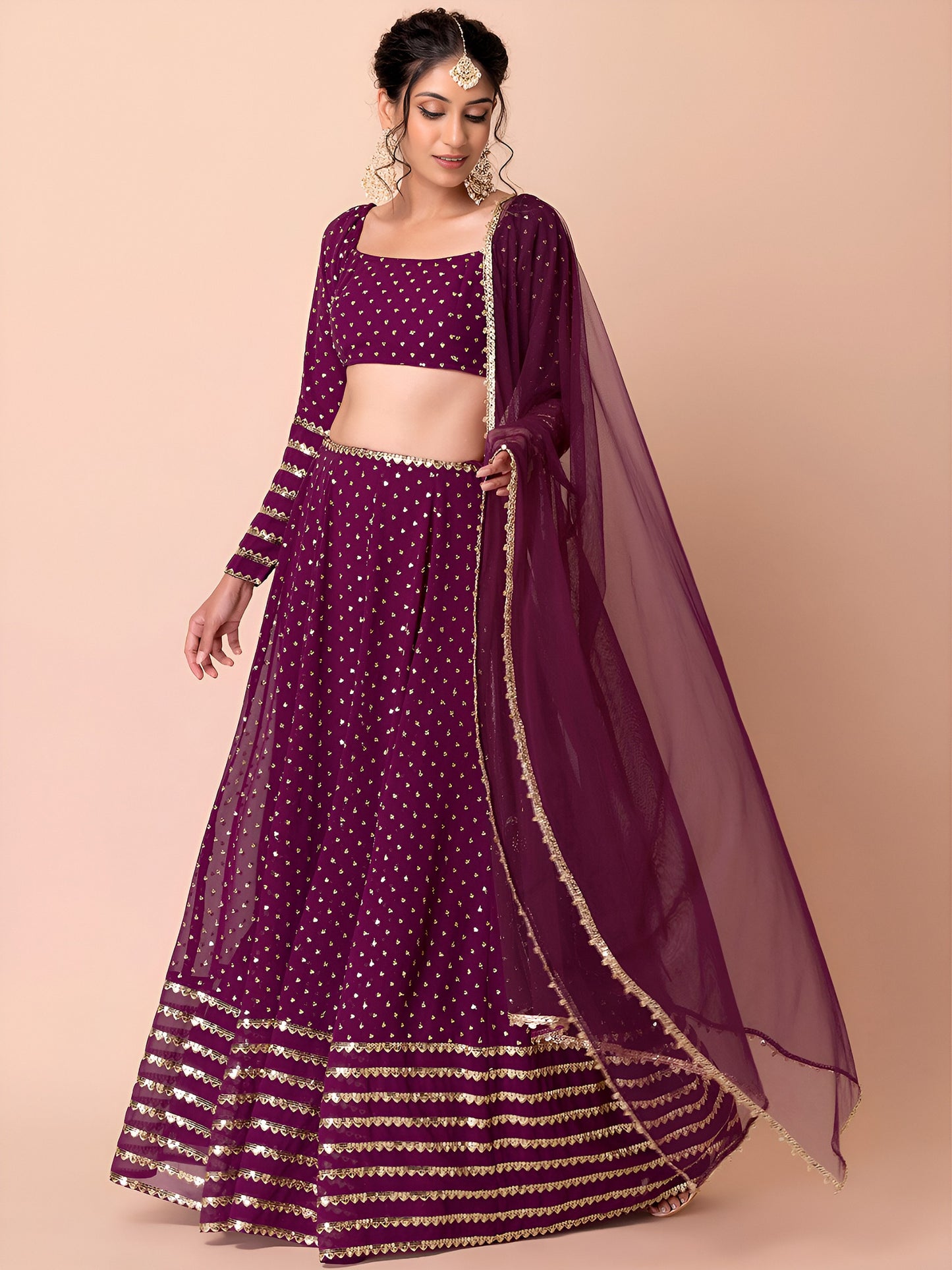 Plum Purple Mirror Work Lehenga Set