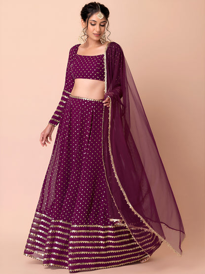 Plum Purple Mirror Work Lehenga Set