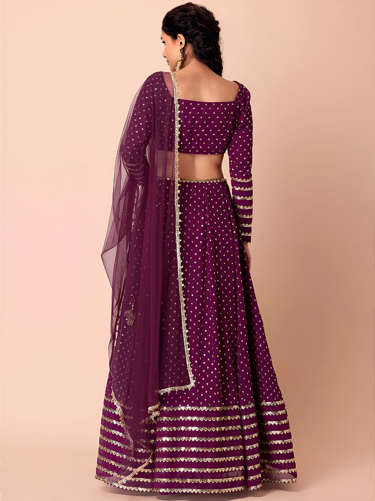 Plum Purple Mirror Work Lehenga Set