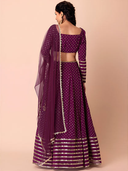 Plum Purple Mirror Work Lehenga Set