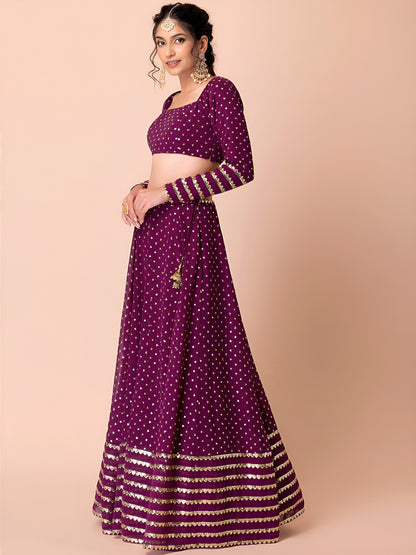 Plum Purple Mirror Work Lehenga Set