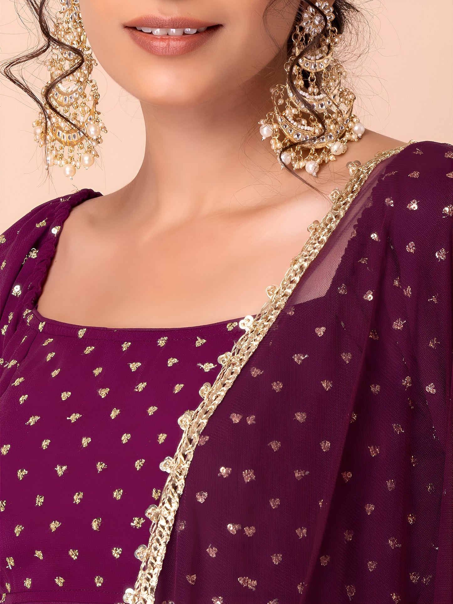 Plum Purple Mirror Work Lehenga Set