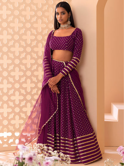 Plum Purple Mirror Work Lehenga Set