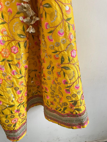 Sunshine Yellow Embroidered Lehenga Set with Pink Dupatta