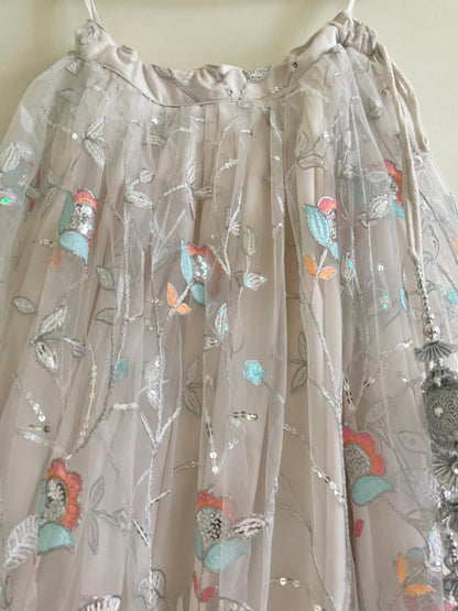 White Pastel Floral Embroidered Lehenga Set