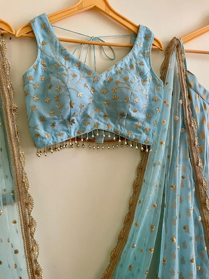 Sky Blue Sequin Embroidered Lehenga Set