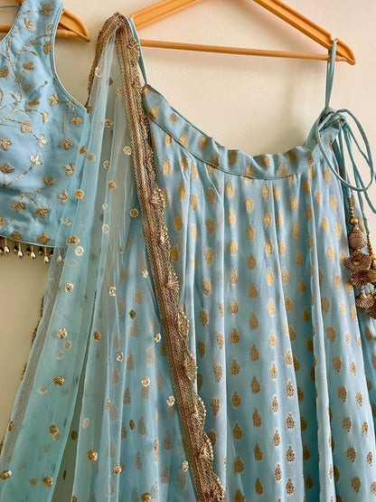 Sky Blue Sequin Embroidered Lehenga Set