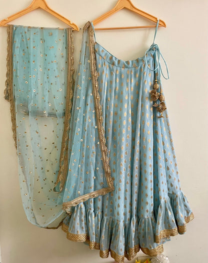 Sky Blue Sequin Embroidered Lehenga Set