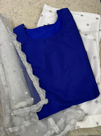 Royal Blue & Silver Sequin Salwar Kameez Set