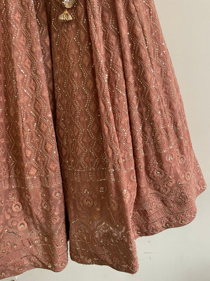 Dusty Rose Chikankari Lehenga Choli Set with Gota Work