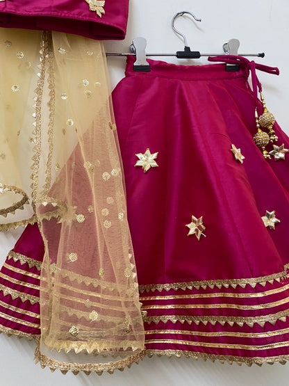 Girl Kids Magenta Pink Gota Embellished Lehenga Set