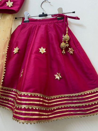 Girl Kids Magenta Pink Gota Embellished Lehenga Set