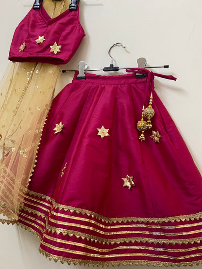 Girl Kids Magenta Pink Gota Embellished Lehenga Set