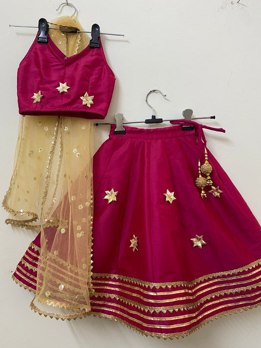 Girl Kids Magenta Pink Gota Embellished Lehenga Set