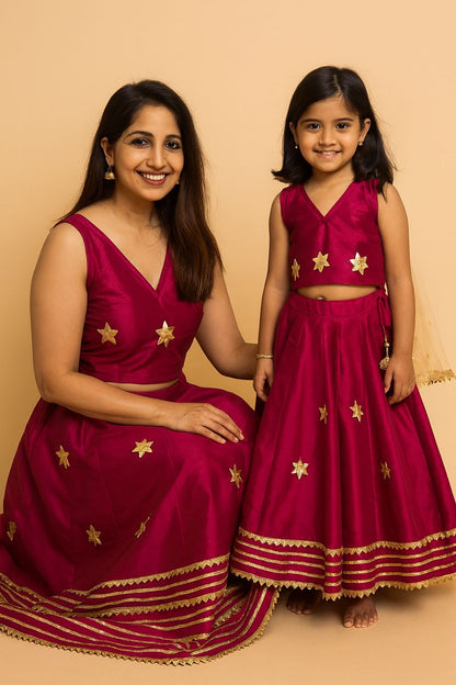 Girl Kids Magenta Pink Gota Embellished Lehenga Set