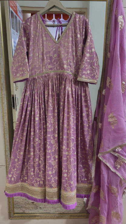 Purple tissue silk anarkali salwar kameez suit for women