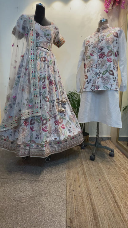 Couple dress lehenga with jacket for men