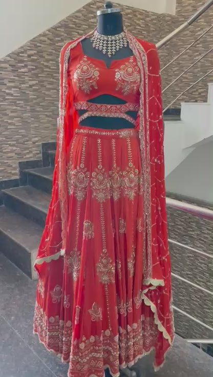 Custom Stitched Orange Bridal Lehenga Blouse for Wedding