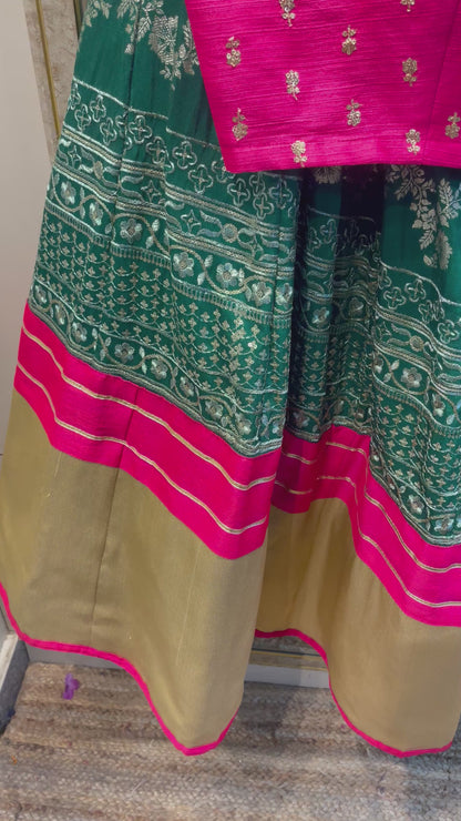 Elegant Green Lehenga with Pink Embroidered Blouse & Dupatta – Indian Ethnic Wear