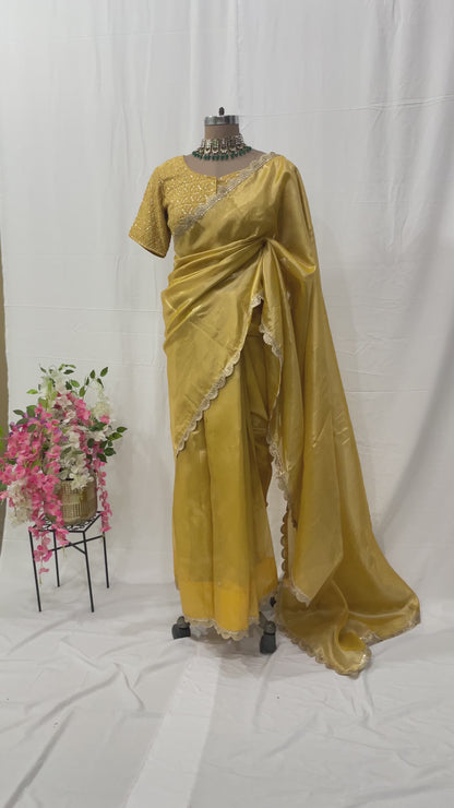 Bridesmaid Saree Blouse Soft Golden Tissue Silk