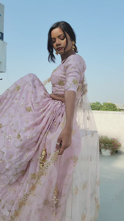 Elegant Blush Pink Embroidered Lehenga Set