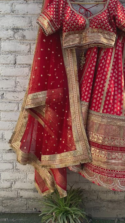 Bridal lehenga for wedding red colour heavy embroidery silk fabric
