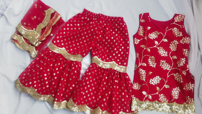 Girl Kids Red Sharara Dress