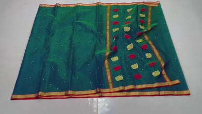 Peacock blue katan silk saree with blouse