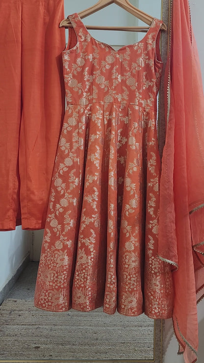Orange Embroidered Anarkali Salwar Kameez with Organza Dupatta