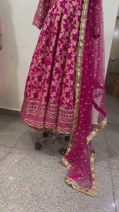 Designer Anarkali Gown Party Wear Pink Wedding Suit for women Custom Stitched