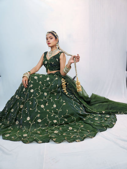 Emerald Bloom Embroidered Lehenga Set