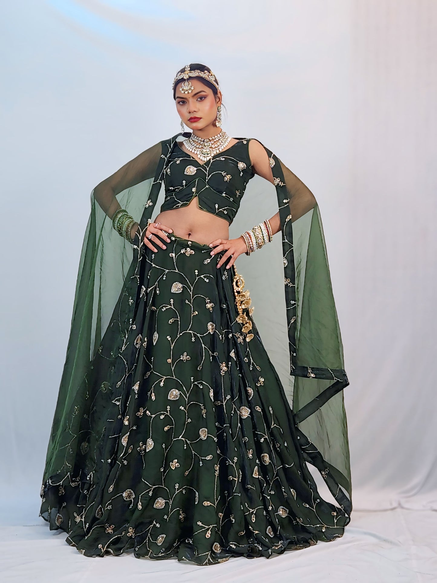 Emerald Bloom Embroidered Lehenga Set